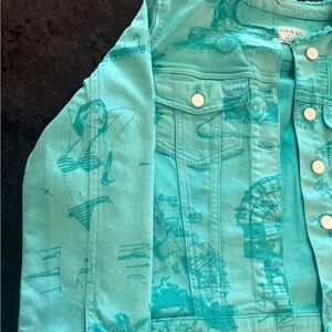 Guess Turquoise Denim Jacket w/ Beach Art